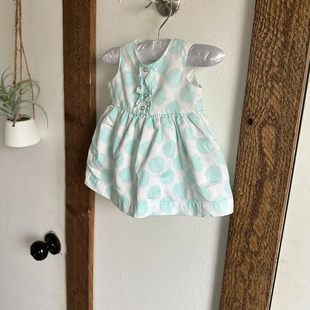 Carter’s Formal Sleeveless Polka Dot Dress Light Blue White 3 Months Baby Girl